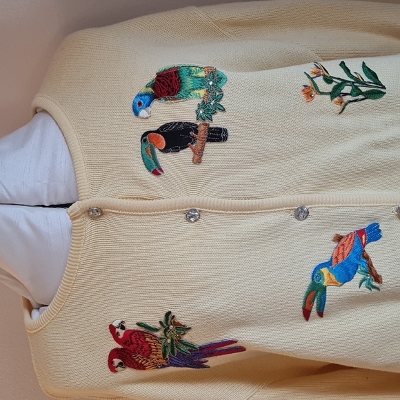 Parrots Tropical sweater Parrots Tia Designs yellow cardigan  size Extra Large - Picture 2 of 10